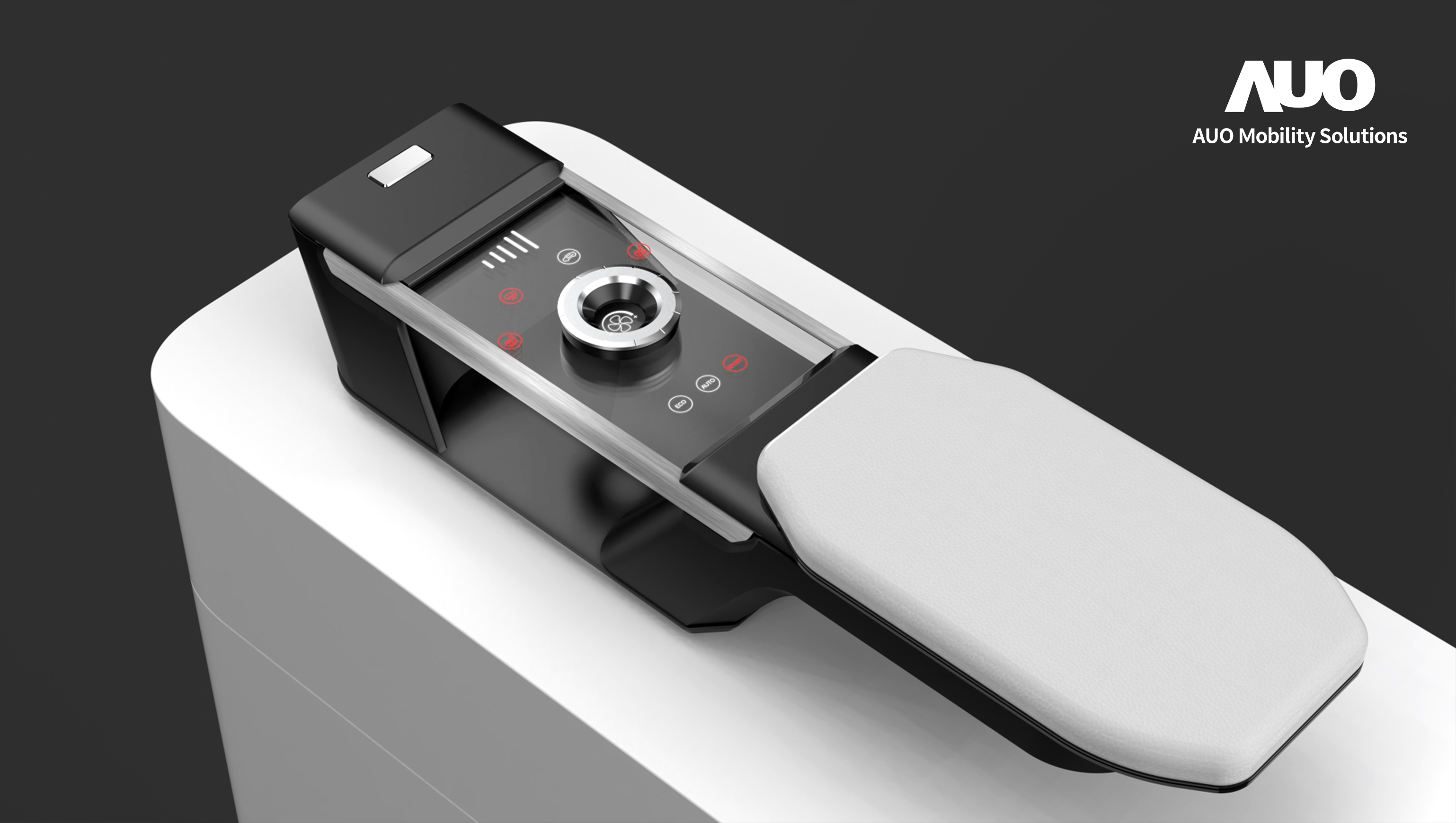 友達智慧移動全新發表INVISY隱形科技系列，CrystalSense Console以最簡約的機構設計，提供直覺控制的主動觸覺回饋與壓力感測，並且動態呈現、僅在需要時顯示，打造未來座艙的極致互動體驗。