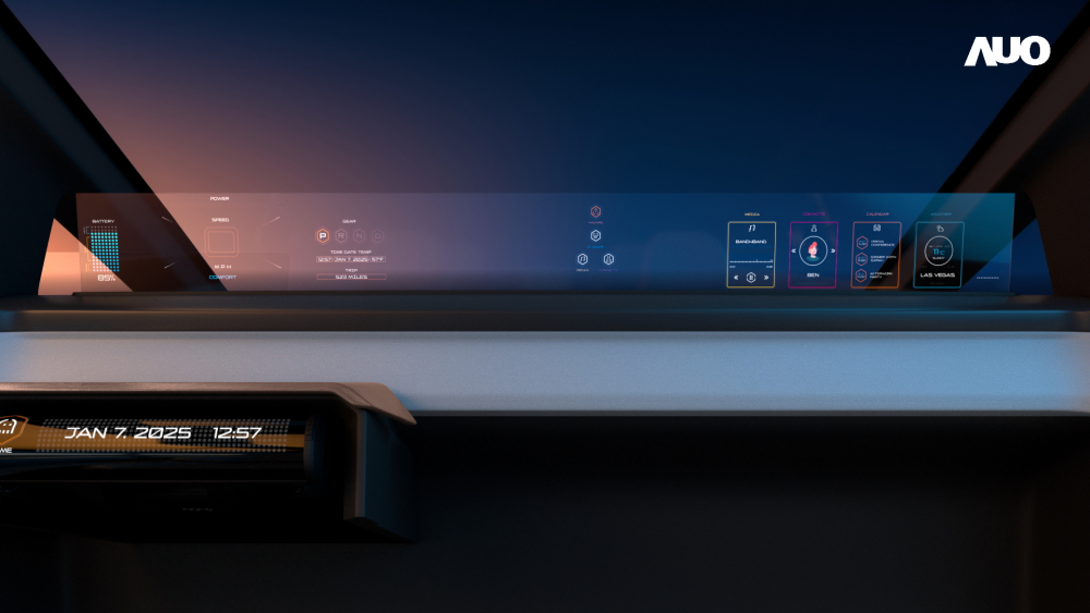 bb贝博Ballbet无界透明显示接口(Horizon Image Glass)透过车运算方案整合仪表板、中控台及副驾显示器，一体式全景呈现，提供乘用者清晰的前方视野、行车必要信息与娱乐功能